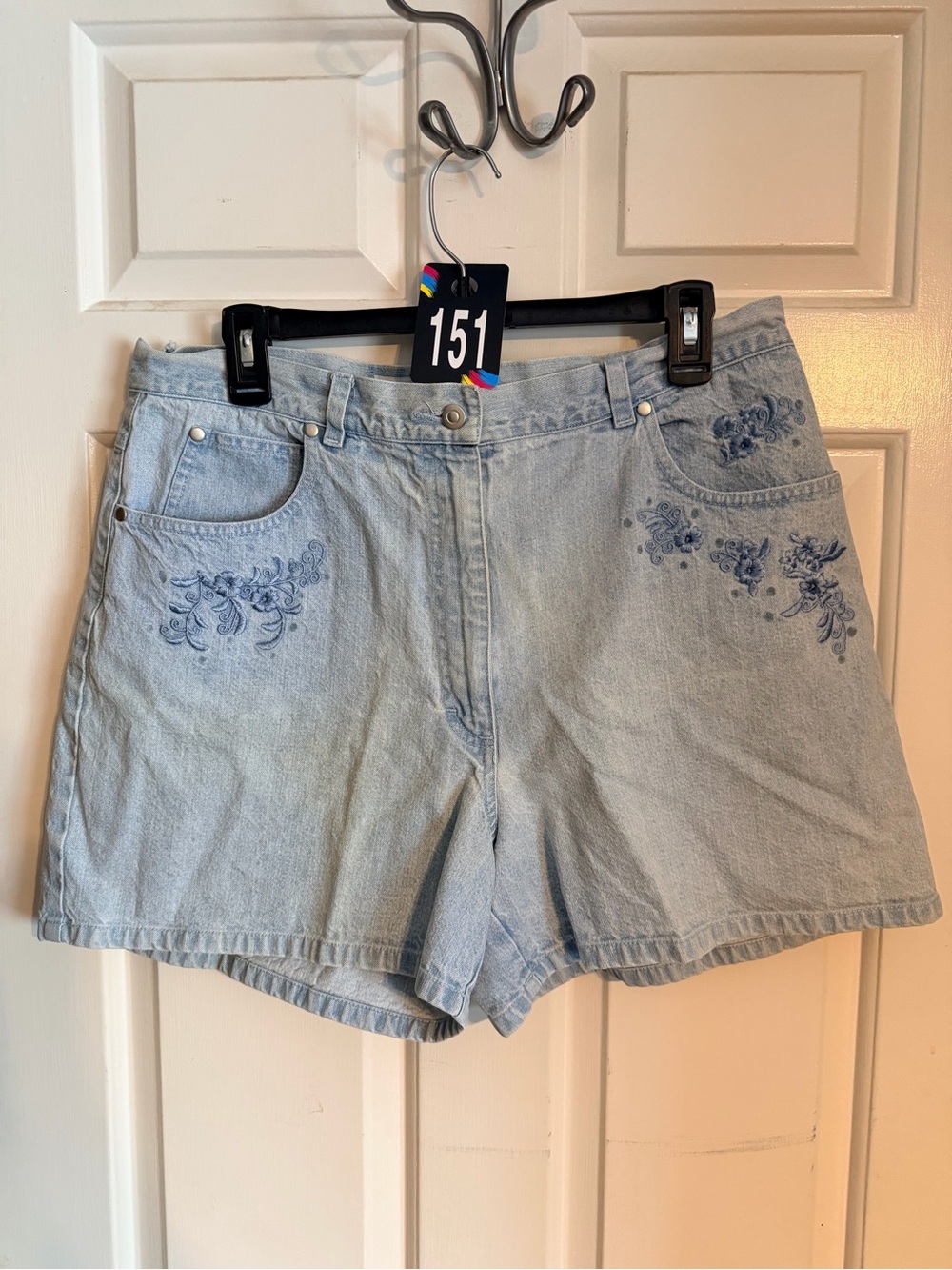 L.A. Blues Light Blue Denim Shorts with Blue Floral Embroidery